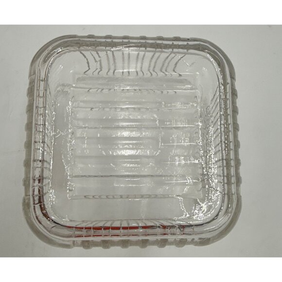 Vintage Clear Glass Refrigerator Ribbed Design Dish With Lid No Chips/Cracks - Picture 8 of 8